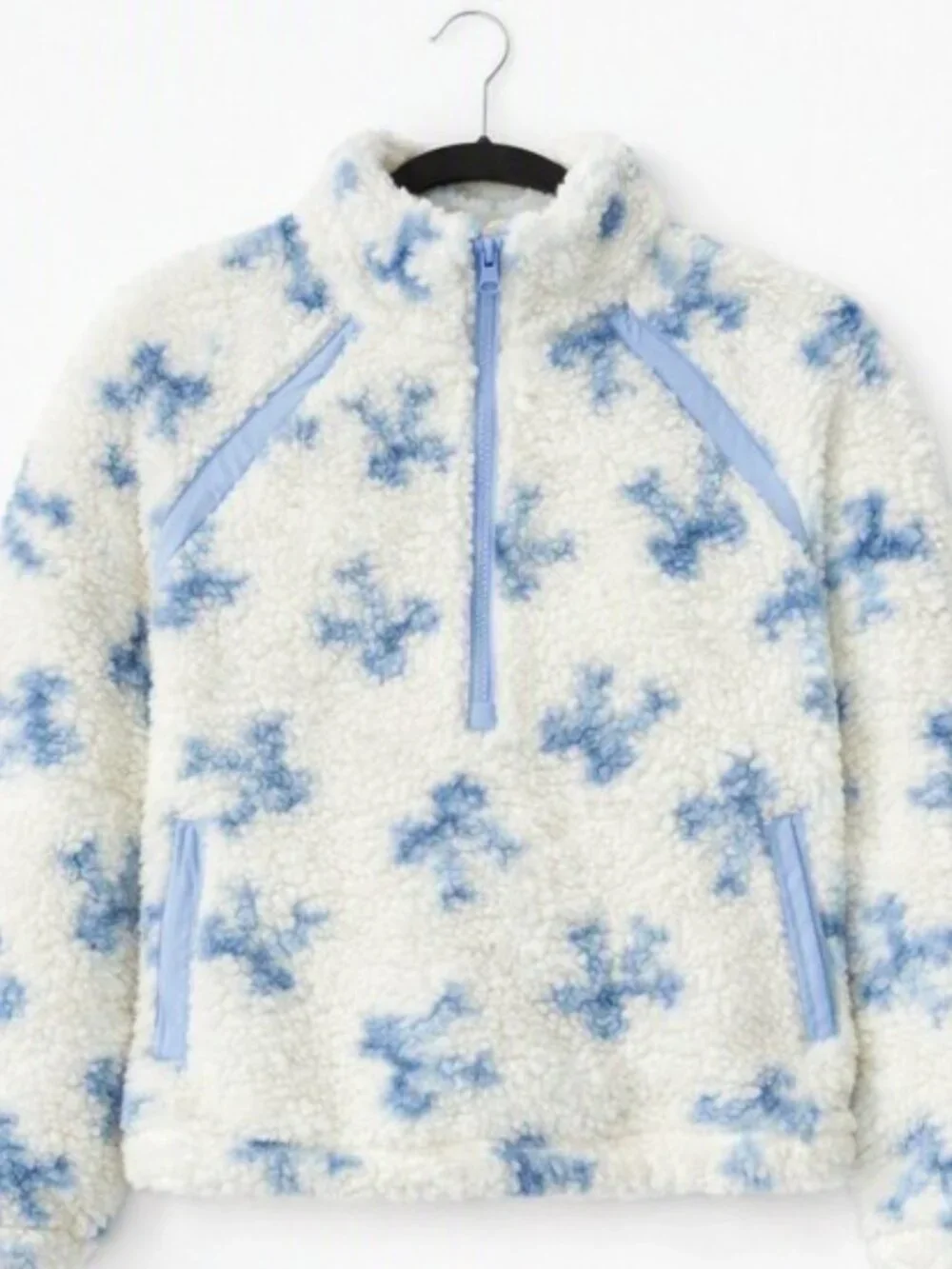 Hippie Rose Cozy Sherpa Jacket – Women’s Medium | White & Blue Fleece 3/4 Zip